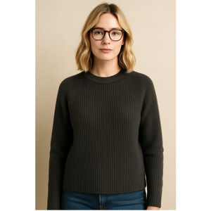 Jenni Kayne M Iconic 100% CASHMERE Fisherman Sweater $425 Pullover Charcoal Gray